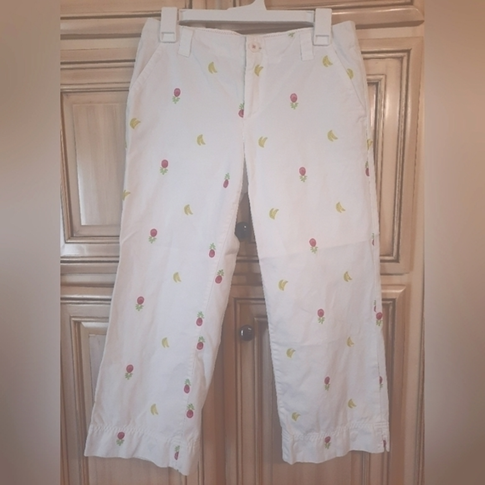 Lilly Pulitzer Embroidered Capris Size 6 Pineapples Bananas Tropical!‎ CUTE!